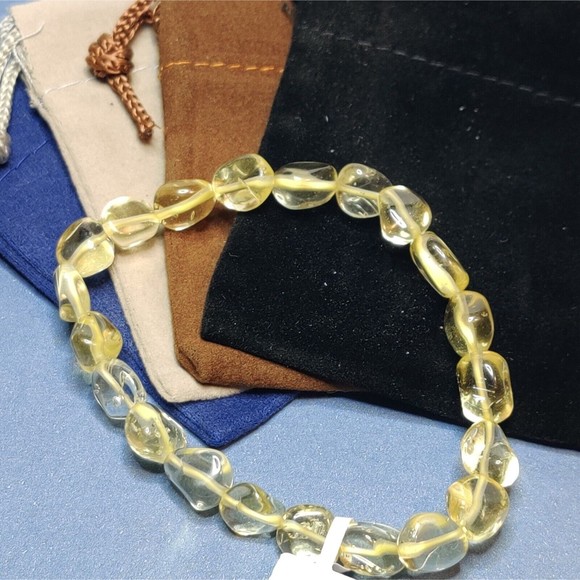 LEMON QUARTZ STRETCHY NUGGET BRACELET NATURAL STONE w/ FREE FELT POUCH - Picture 2 of 7